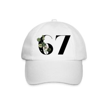 Nummer 67 Blumengrün - 67. Blumengeburtstag - Baseballkappe - Weiß/Weiß - Vorne