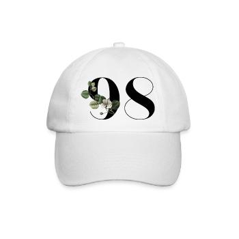 Nummer 98 Grüne Blumen - 98. Blumengeburtstag - Baseballkappe - Weiß/Weiß - Vorne