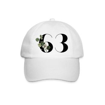Nummer 63 Blumengrün - 63. Blumengeburtstag - Baseballkappe - Weiß/Weiß - Vorne