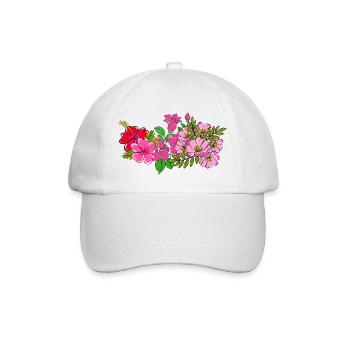Rosa Wildblumenstrauß - Baseballkappe - Weiß/Weiß - Vorne