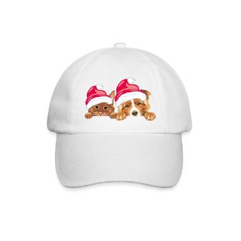 Guckende rote Katze und Hund mit Weihnachtsmannmützen - Baseballkappe - Weiß/Weiß - Vorne