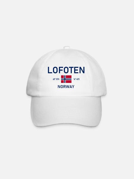 Lofoten - Norwegen - Koordinaten - Flagge - Baseballkappe - Weiß/Weiß