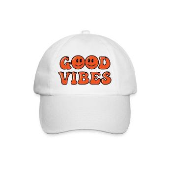 Gute Vibes Bubbly Orange Schrift - Baseballkappe - Weiß/Weiß - Vorne