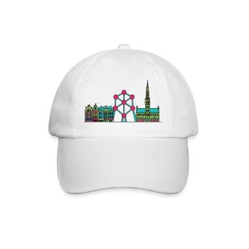 Brüsseler Stadtsilhouette Atomium Moderne Linienkunst - Baseballkappe - Weiß/Weiß - Vorne