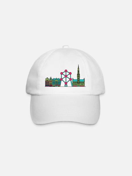 Brüsseler Stadtsilhouette Atomium Moderne Linienkunst - Baseballkappe - Weiß/Weiß