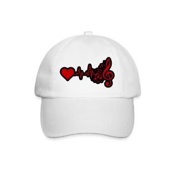 Musik Herzschlag Notenschlüssel Rot Schwarz - Baseballkappe - Weiß/Weiß - Vorne