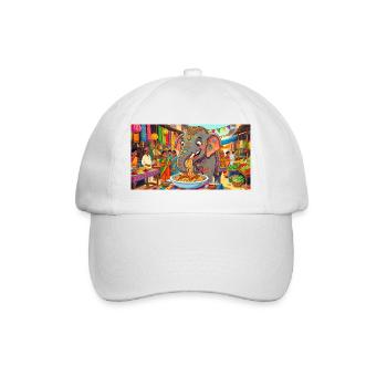 Elefanten-Spaghetti-Witz-Kunst - Baseballkappe - Weiß/Weiß - Vorne