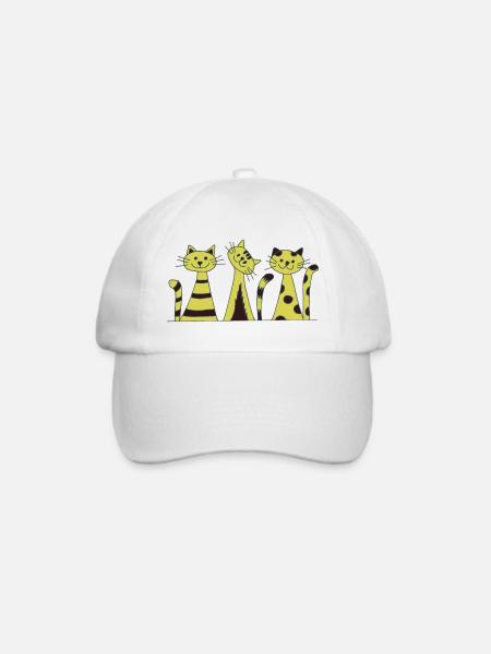 Katzen-Trio Gelb Streifen Muster - Baseballkappe - Weiß/Weiß