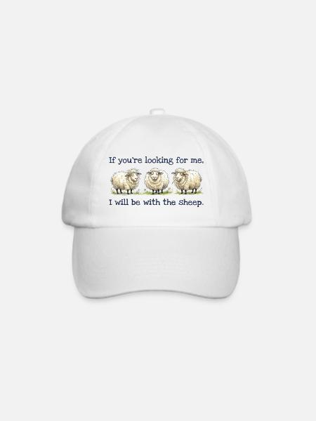 I will be with the sheep Lustiges Schaf Motiv - Baseballkappe - Weiß/Weiß