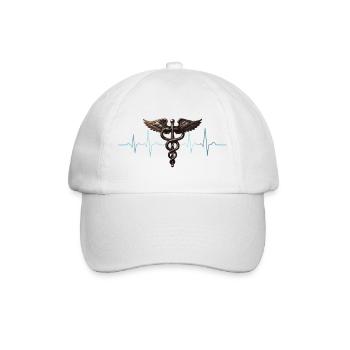 Flügel-Caduceus Herzschlag Design - Baseballkappe - Weiß/Weiß - Vorne