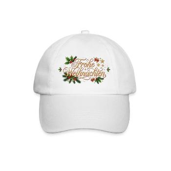 Frohe Weihnachten - Goldener Schriftzug - Baseballkappe - Weiß/Weiß - Vorne