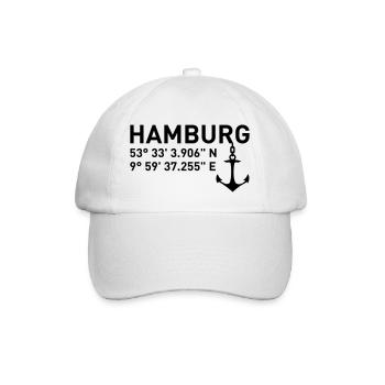 Hamburg Koordinaten Längengrad Breitengrad Anker - Baseballkappe - Weiß/Weiß - Vorne