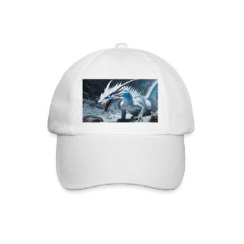 Ein realistischer, majestätischer weißer Eisdrache - Baseballkappe - Weiß/Weiß - Vorne