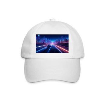 Neon Pulse: Ein futuristisches Auto auf der Autoba - Baseballkappe - Weiß/Weiß - Vorne