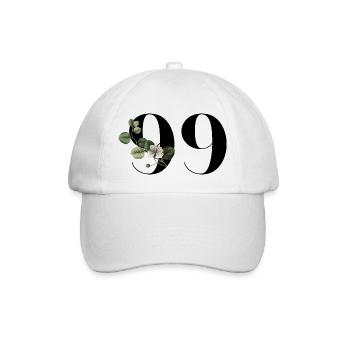 Nummer 99 Blumengrün - 99. Blumengeburtstag - Baseballkappe - Weiß/Weiß - Vorne