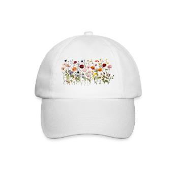 Wilde Blumenwiese – Natürliche Aquarellblüten - Baseballkappe - Weiß/Weiß - Vorne