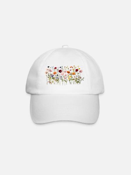 Wilde Blumenwiese – Natürliche Aquarellblüten - Baseballkappe - Weiß/Weiß