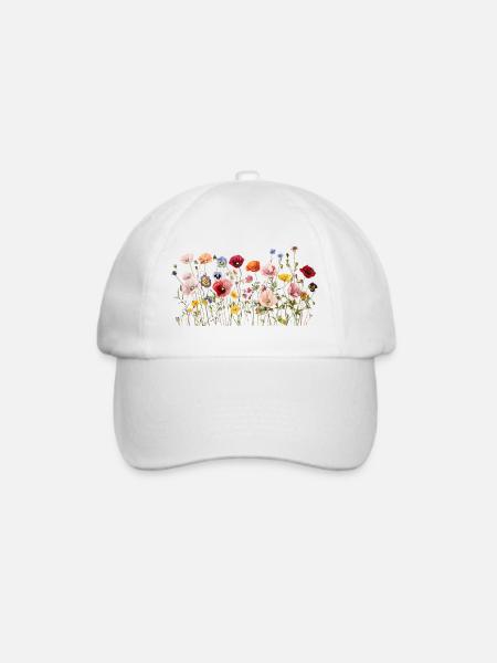 Wilde Blumenwiese – Natürliche Aquarellblüten - Baseballkappe - Weiß/Weiß