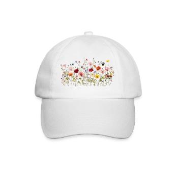 Wilde Blumenwiese - Natürliche Aquarellblüten - Baseballkappe - Weiß/Weiß - Vorne