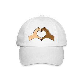 Farbiges Herzhände-Motiv – personalisierbar - Baseballkappe - Weiß/Weiß - Vorne