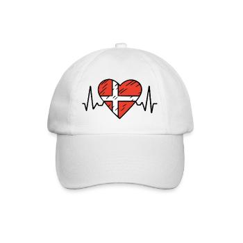 Dänemark Heartbeat Line Dänische Flagge Liebe Design - Baseballkappe - Weiß/Weiß - Vorne