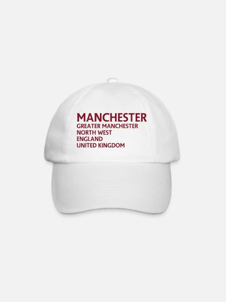 Manchester Name Stack Typografie - Baseballkappe - Weiß/Weiß