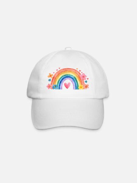 Regenbogen Einschulung – Süßes Mädchen Design - Baseballkappe - Weiß/Weiß