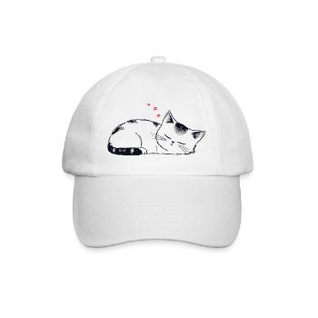 Stickige schlafende Katze - Baseballkappe - Weiß/Weiß - Vorne