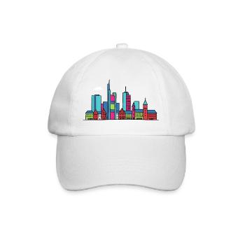 Frankfurter Stadtsilhouette Mainhattan Linienkunst - Baseballkappe - Weiß/Weiß - Vorne