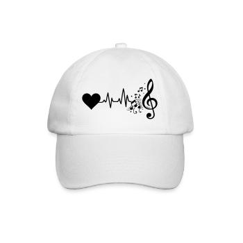 Musik Herzschlag Notenschlüssel Schwarz Symbol - Baseballkappe - Weiß/Weiß - Vorne