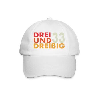 33. Geburtstag Vintage Dreiunddreißig - Baseballkappe - Weiß/Weiß - Vorne