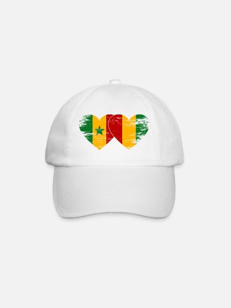 Senegal_Guinea_Flagge_Herz_used - Baseballkappe - Weiß/Weiß
