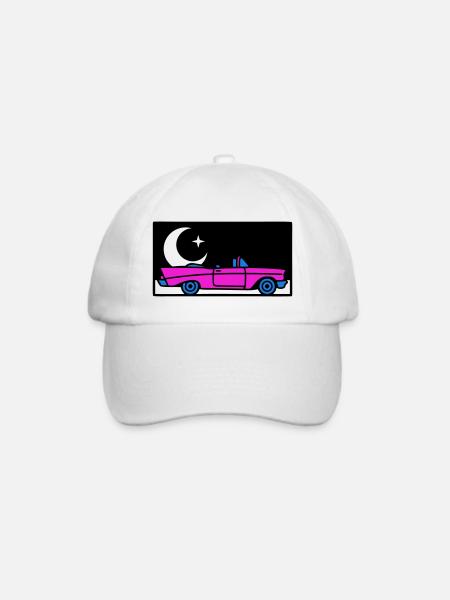Retro 80s Cabrio Grafik - Baseballkappe - Weiß/Weiß
