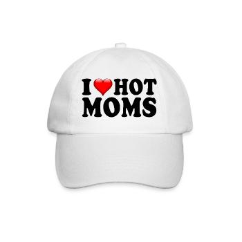 I Love Hot Moms Lustiges, sarkastisches, erwachsenes Humor-Geschenk - Baseballkappe - Weiß/Weiß - Vorne