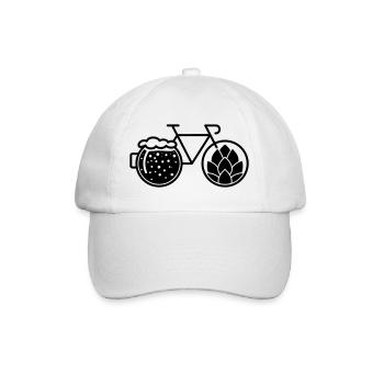 Fahrrad mit Bierglas.  Hopfenblumen-Ikone - Baseballkappe - Weiß/Weiß - Vorne