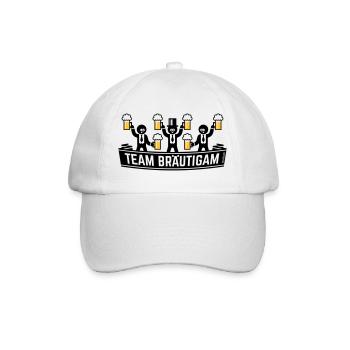 Team Bräutigam (JGA Polterabend Bierkrüge / POS2C) - Baseballkappe - Weiß/Weiß - Vorne