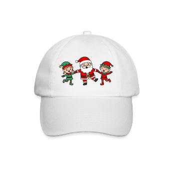Niedlicher Kawaii-Weihnachtsmann tanzt mit Elfen - Baseballkappe - Weiß/Weiß - Vorne