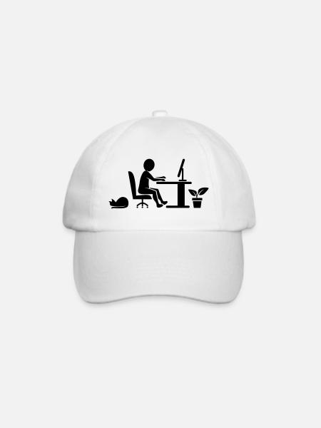 Home Office mit Katze und Zimmerpflanze - Baseballkappe - Weiß/Weiß