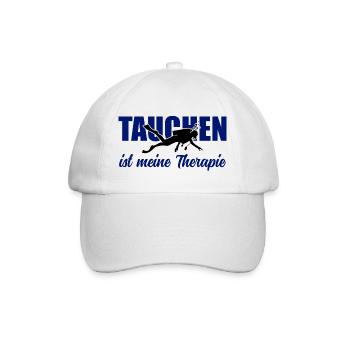 Tauchen ist meine Therapie – Taucher-Spruch - Baseballkappe - Weiß/Weiß - Vorne