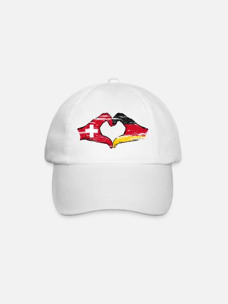 Schweiz Deutschland Flagge Hände Herzform used - Baseballkappe - Weiß/Weiß