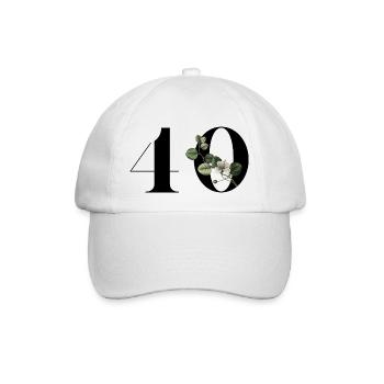 Nummer 40 Grüne Blumen - 40. Blumengeburtstag - Baseballkappe - Weiß/Weiß - Vorne