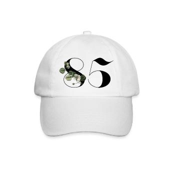 Nummer 85 Blumengrün - 85. Blumengeburtstag - Baseballkappe - Weiß/Weiß - Vorne