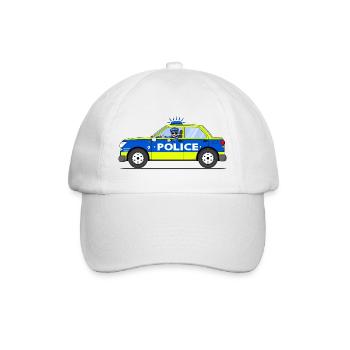Polizeiauto mit Polizist Blau und Gelb - Baseballkappe - Weiß/Weiß - Vorne