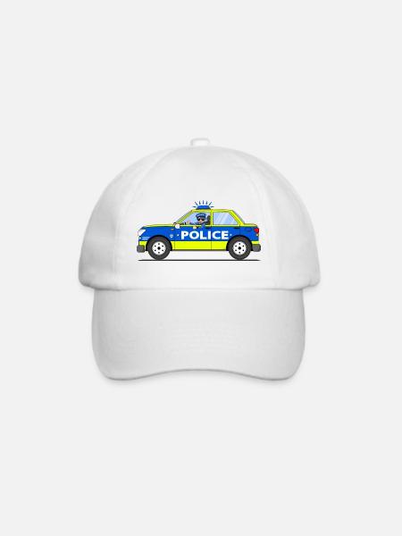 Polizeiauto mit Polizist Blau und Gelb - Baseballkappe - Weiß/Weiß