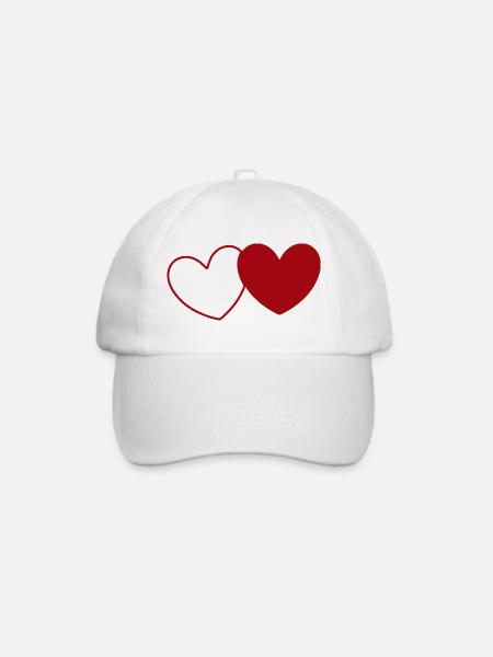 2 rote Herzen Herz rot Geschenk Valentinstag - Baseballkappe - Weiß/Weiß