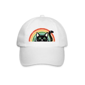 Schwarze Katze im Regenbogen Retro Rainbow Cats - Baseballkappe - Weiß/Weiß - Vorne