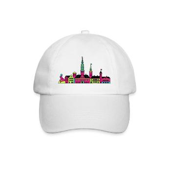 Kopenhagener Stadtsilhouette Meerjungfrauenkunst - Baseballkappe - Weiß/Weiß - Vorne