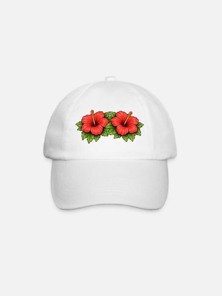 Doppel Hibiskus Tropen Muster - Baseballkappe - Weiß/Weiß