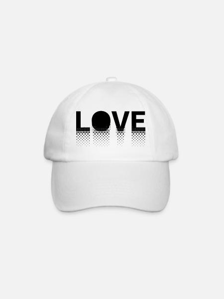 Liebe in Punkten auf schwarzem Hintergrund - Baseballkappe - Weiß/Weiß