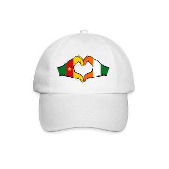 Kamerun Elfenbeinküste Flagge Herz - Baseballkappe - Weiß/Weiß - Vorne